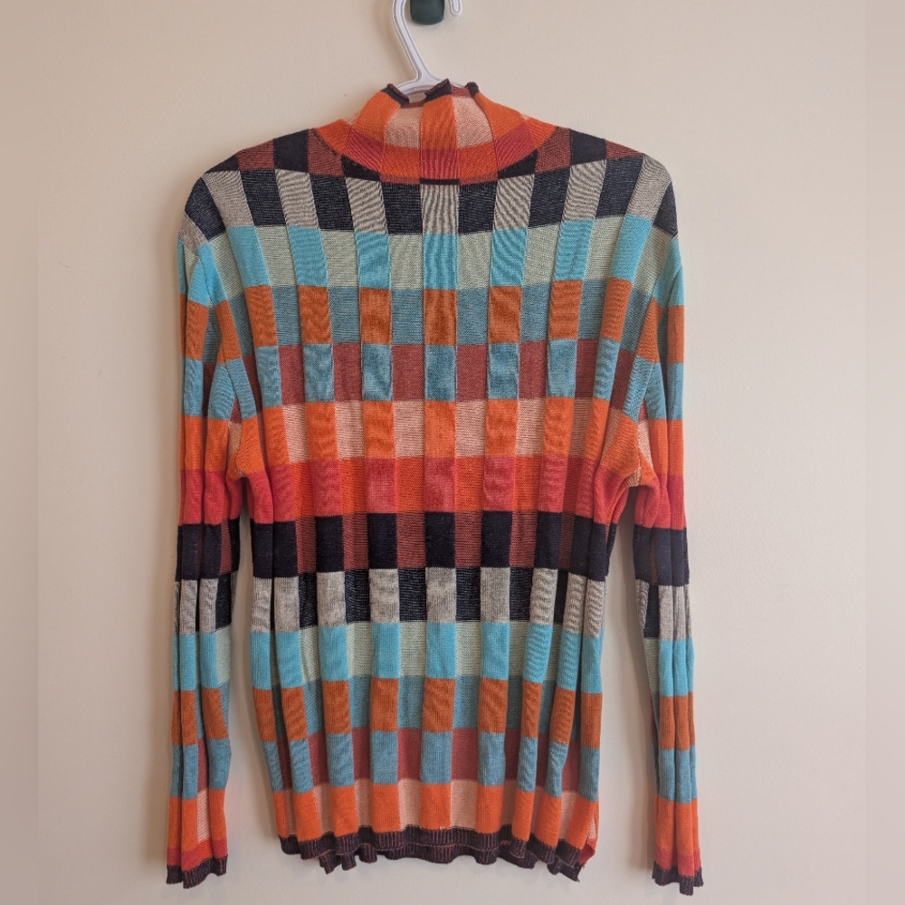 Source Unknown Multicolor Checkered Turtleneck Sweater